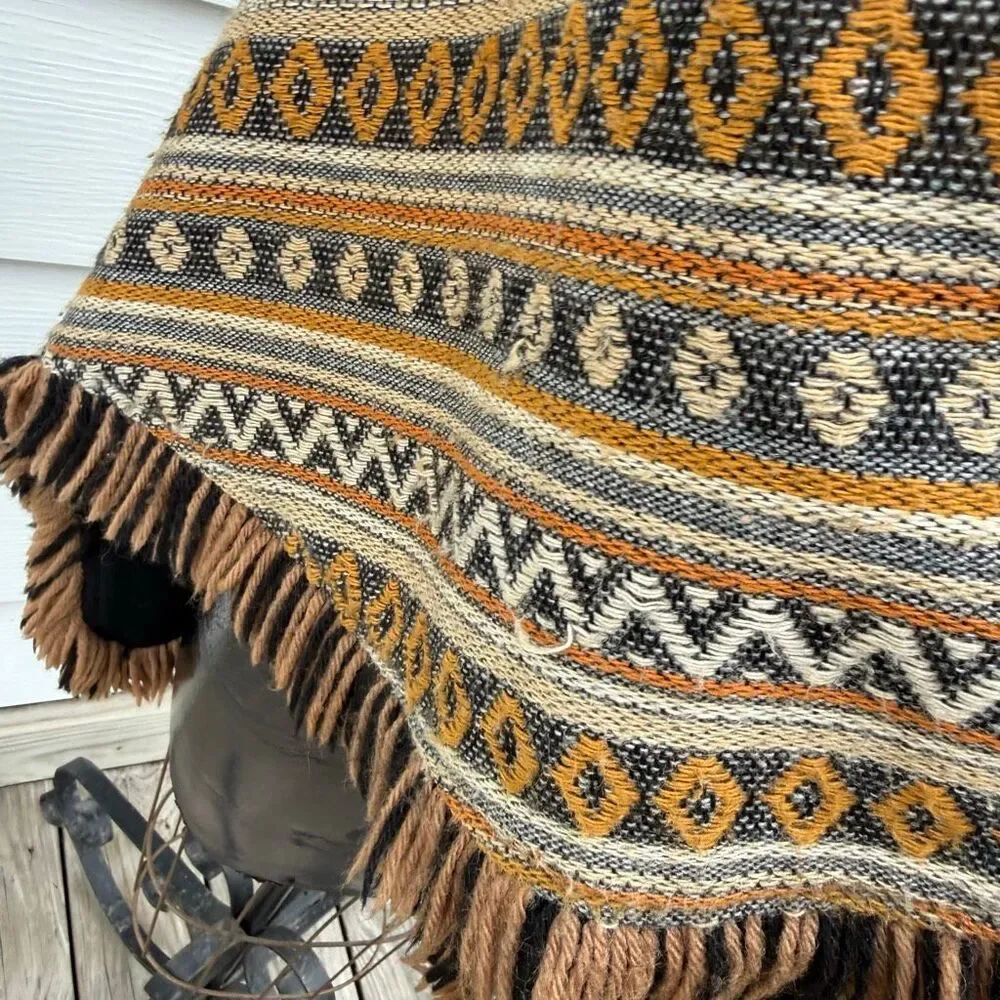 Vintage Hooded Southwestern Toggle Poncho Cape
